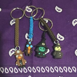 Cute Halloween Character Keychain Set for Kids - Brown, Blue, Black, Green